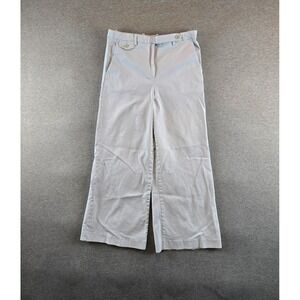 THEORY Nadeema Crop Flare Trousers Womens 8 Cream Wide Leg Cotton Twill Relaxed‎